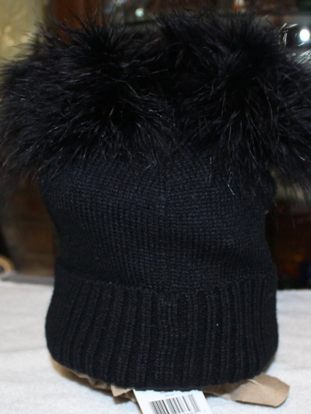 New with Tag: Kate Spade New York Marabou Meow Beanie Hat - Black CUTE!!! - Picture 3 of 8